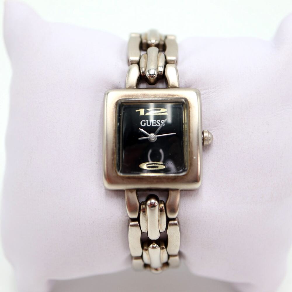 Vintage Guess Womens Square Watch 21mm Black Dial 5.25" Bracelet w New Battery